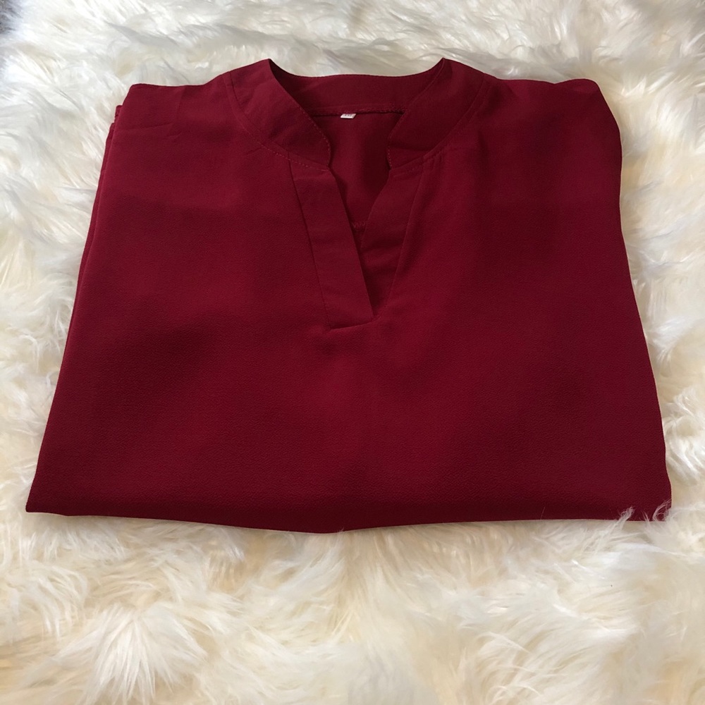 Casual V-Neck Cuffed Sleeve Blouse